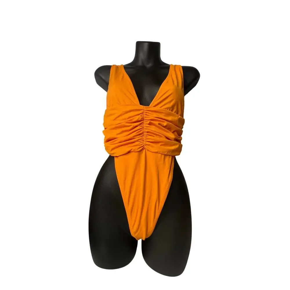 Aerie Solid Color Orange V Neck Sexy one piece swimsuit Medium - Picture 5 of 6